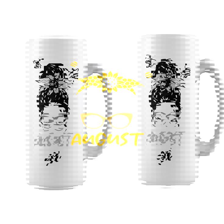 Womens August Girl Birthday Cute Messy Bun Bees Gifts Coffee Mug