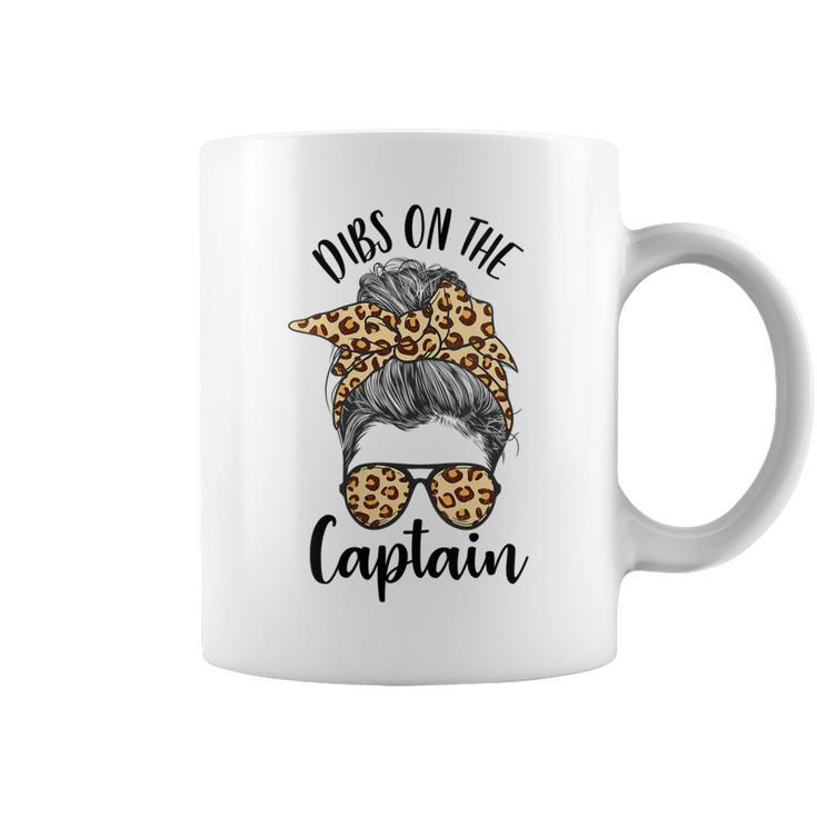 Womens Funny Captain Wife Dibs On The Captain Saying Cute Messy Bun  Coffee Mug