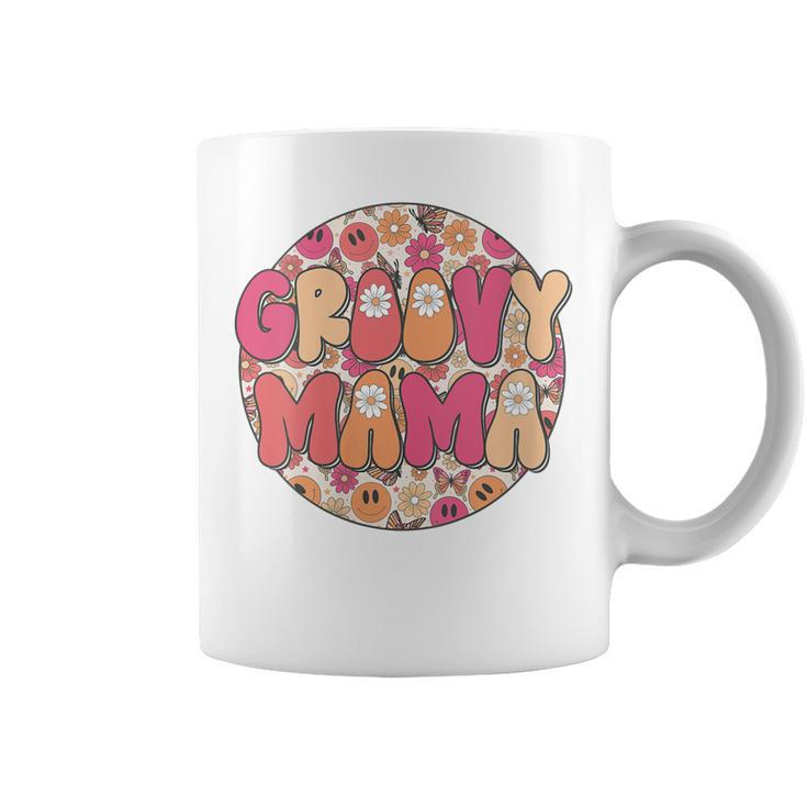 Womens Groovy Mama Hippie Retro Daisy Flower Smile Face  Coffee Mug