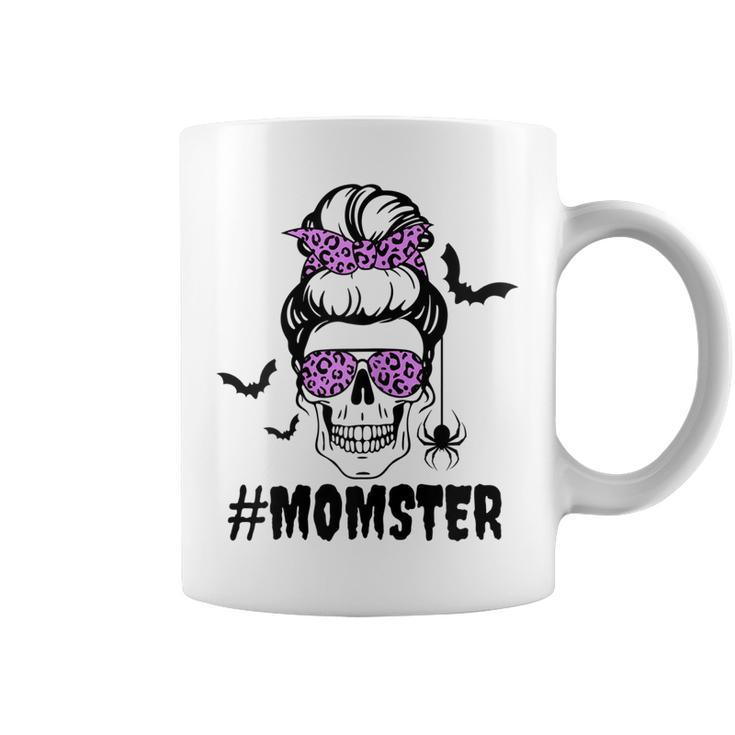 Womens Momster  Funny Halloween Costume Skull Mom Messy Bun  Coffee Mug