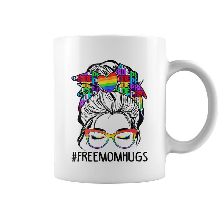 Womens Free Mom Hugs Messy Bun Lgbt Pride Coffee Mug