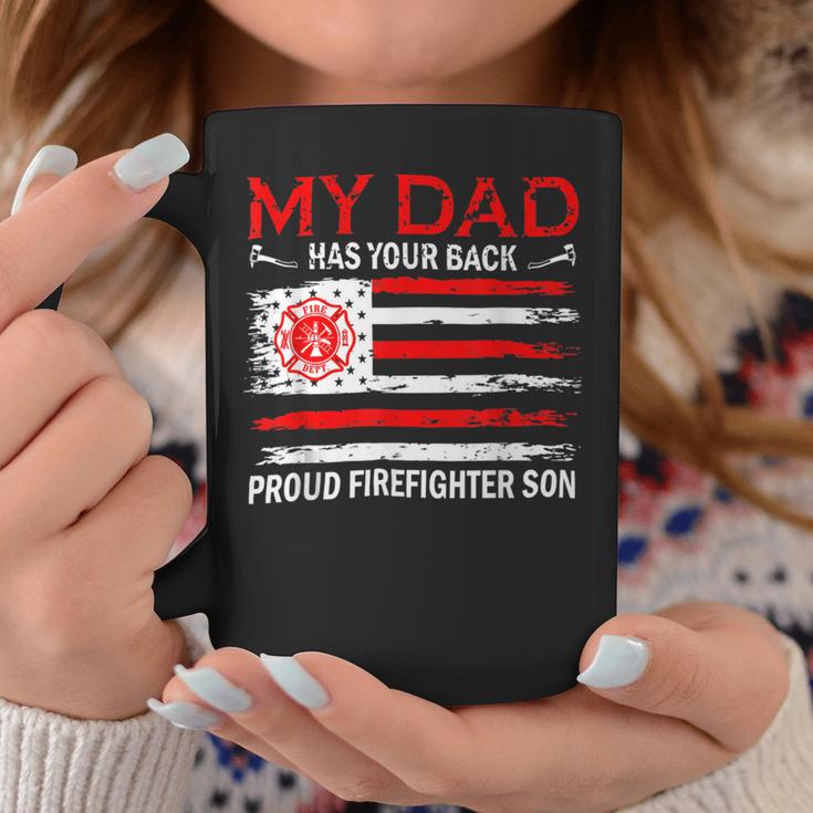Firefighter Retro My Dad Has Your Back Proud Firefighter Son Us Flag V2 Coffee Mug