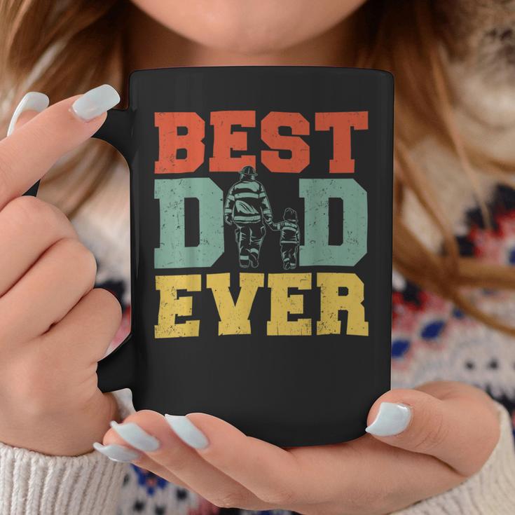 Firefighter Retro Best Dad Ever Firefighter Daddy Happy Fathers Day V2 Coffee Mug