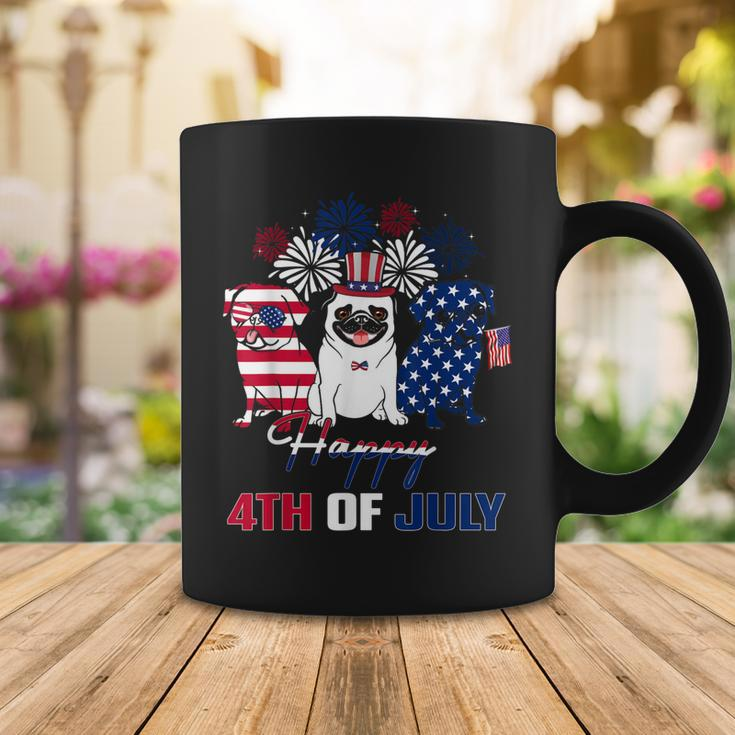 4Th July American Flag Three Red White Pug Blue Firework Coffee Mug Funny Gifts