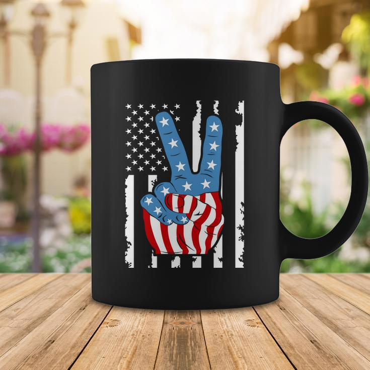 4Th Of July Peace Hand American Flag Coffee Mug Unique Gifts