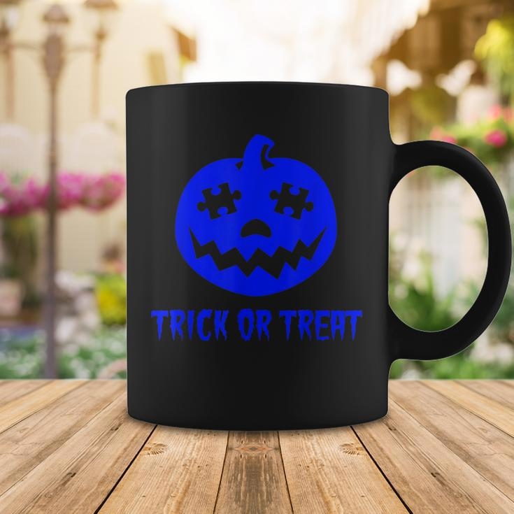 Cool Trick Or Treat Blue Autism Awareness Pumpkin Halloween Coffee Mug Funny Gifts