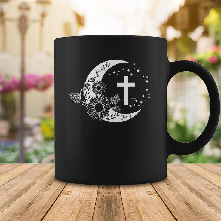 Faith Cross Crescent Moon With Sunflower Christian Religious Coffee Mug Unique Gifts