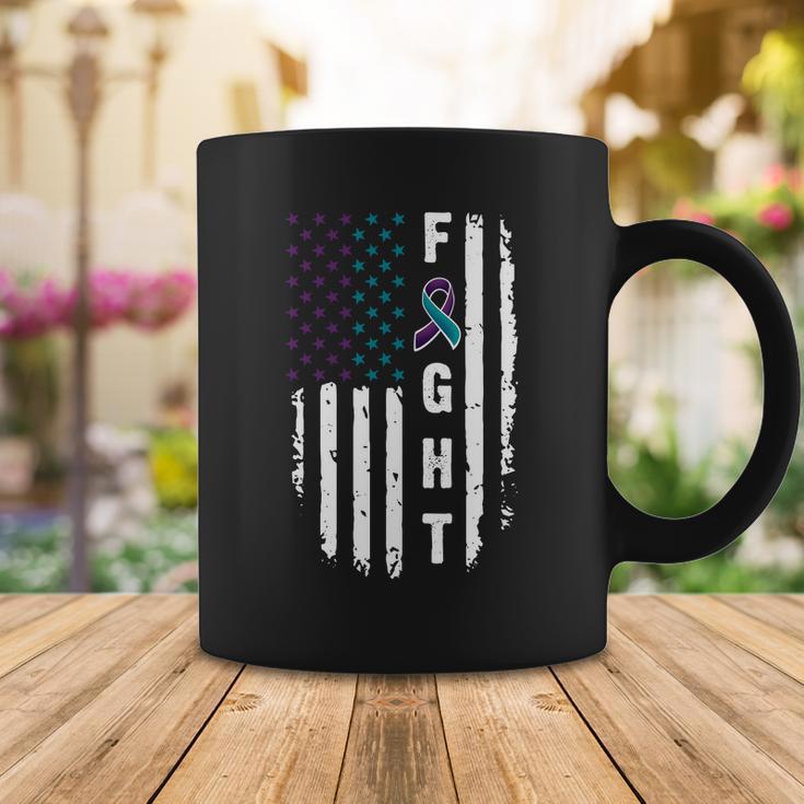 Fight Suicide Prevention Teal Purple Ribbon Us Flag Coffee Mug Unique Gifts