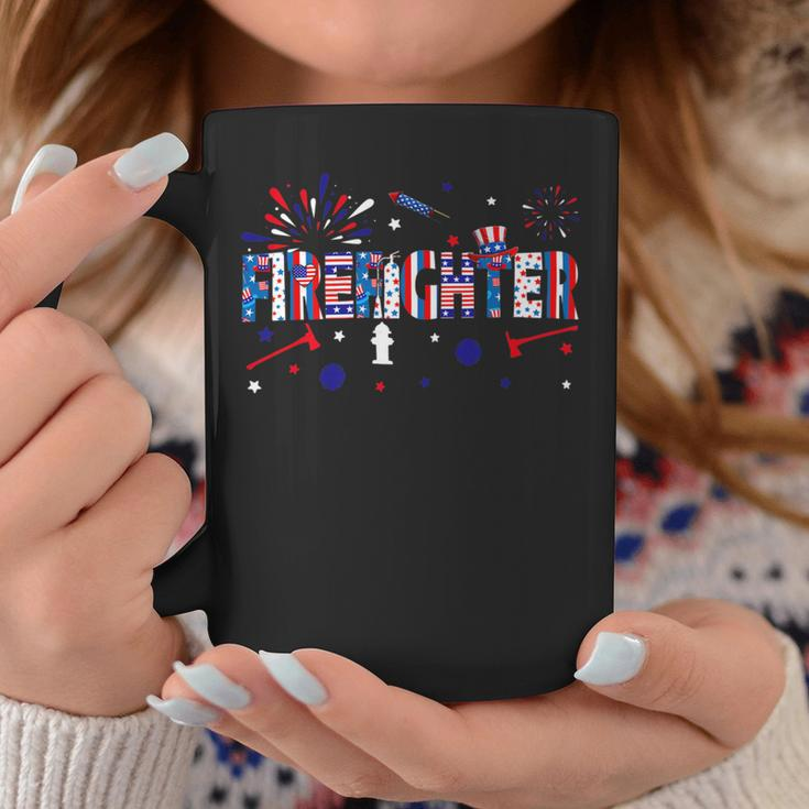 Firefighter Retro American Flag Firefighter Jobs 4Th Of July Fathers Day Coffee Mug Funny Gifts