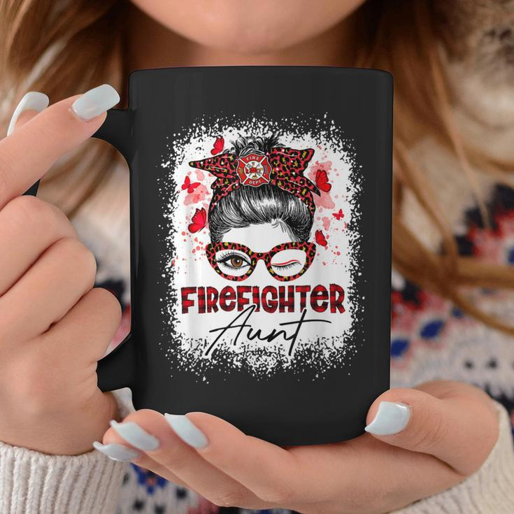Firefighter The Red Proud Firefighter Fireman Aunt Messy Bun Hair Coffee Mug Funny Gifts