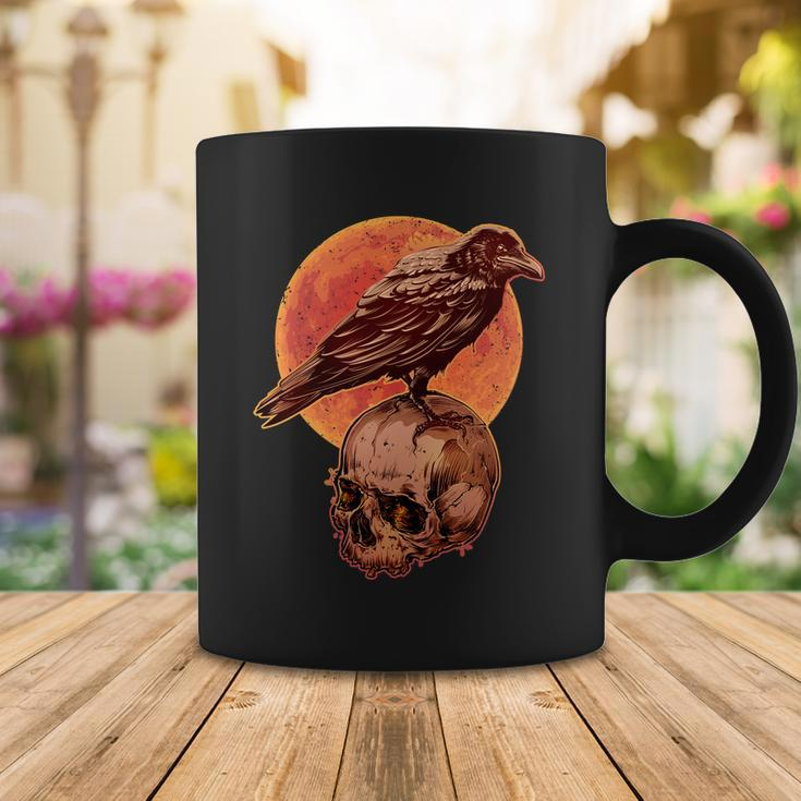 Halloween Cool Raven Crow Skull And Moon Coffee Mug Unique Gifts