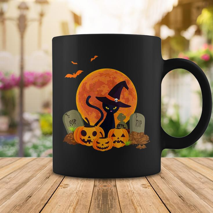 Halloween Cute Witch Cat Mom Pumpkin Graveyard Spooky Cat Coffee Mug Funny Gifts