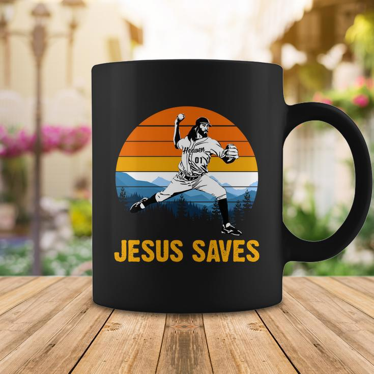 Jesus Saves Retro Baseball Pitcher Coffee Mug Unique Gifts