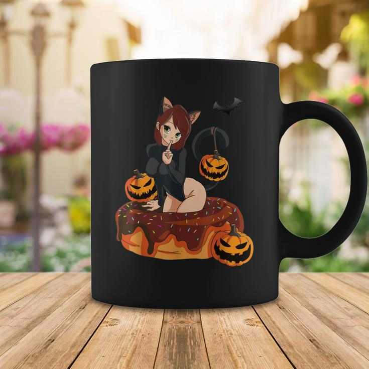 Kawaii Anime Halloween Black Cat | Sexy Anime Girl In Donut Coffee Mug Funny Gifts