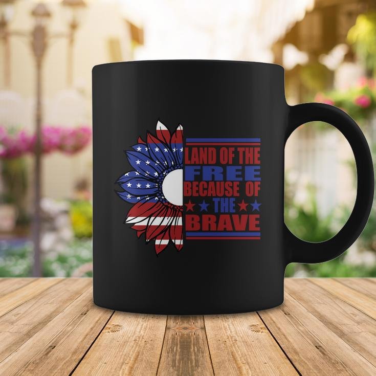 Land Of The Free Because Of The Brave Sunflower America Flag 4Th Of July Coffee Mug Unique Gifts