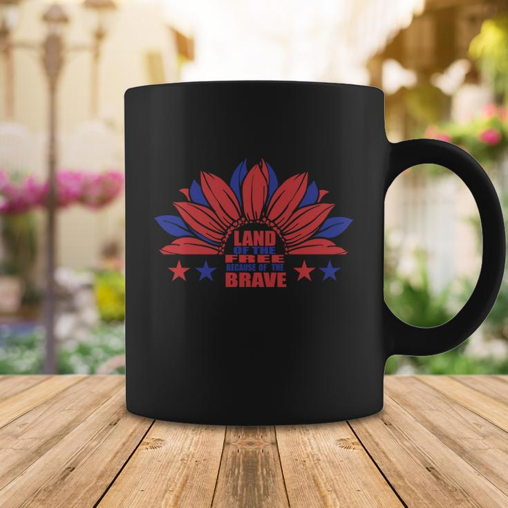 Land Of The Free Because Of The Brave Sunflower American Flag 4Th Of July Coffee Mug Unique Gifts