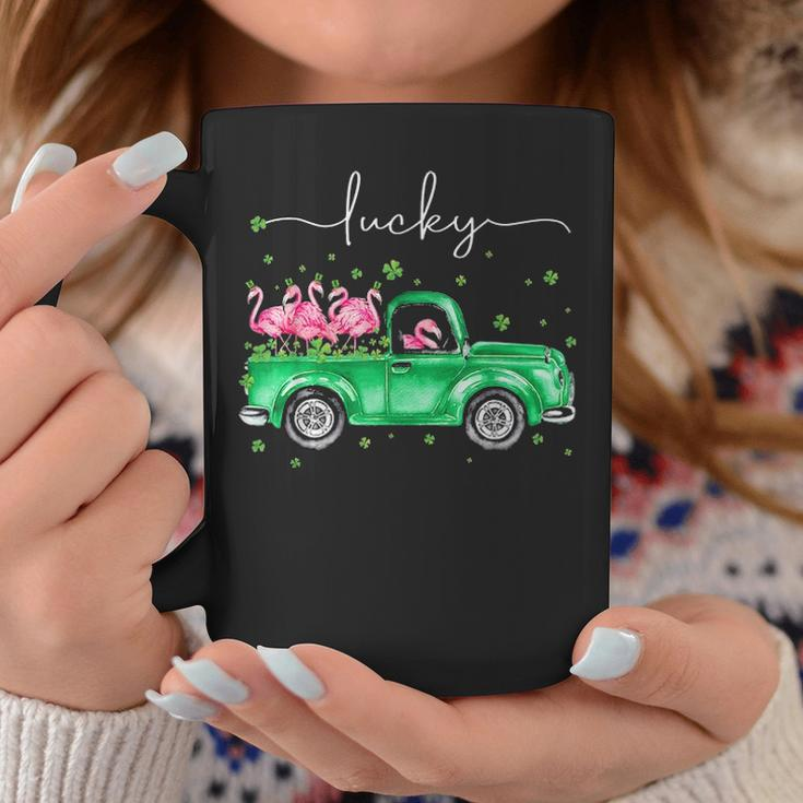 Lucky Flamingo Riding Green Truck Shamrock St Patricks Day Graphic Design Printed Casual Daily Basic Coffee Mug Personalized Gifts