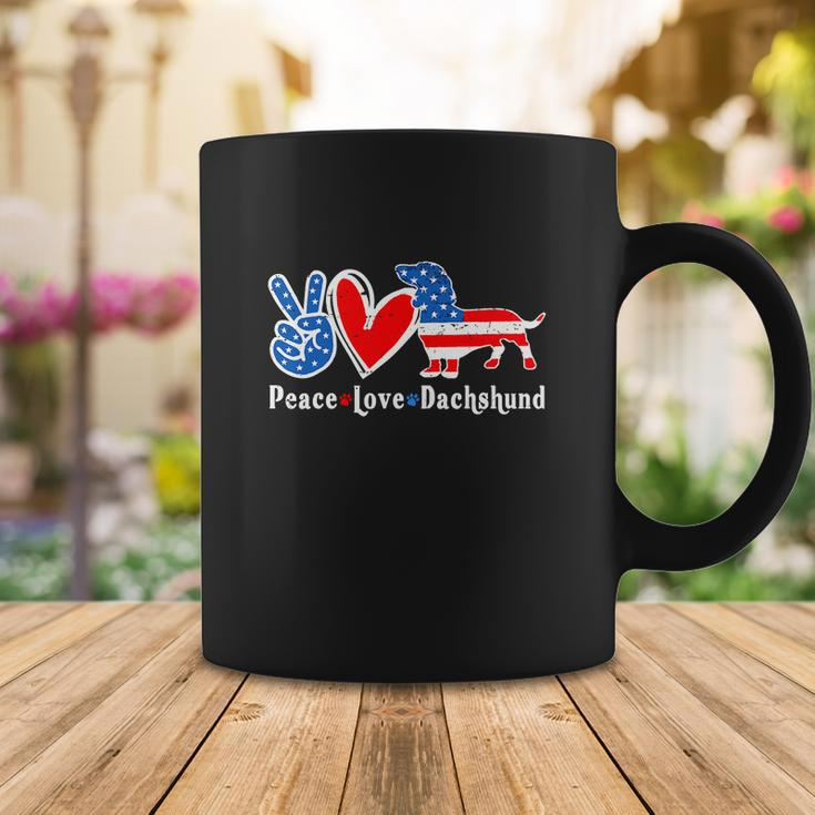 Peace Love Dachshund Funny 4Th Of July American Flag Coffee Mug Unique Gifts