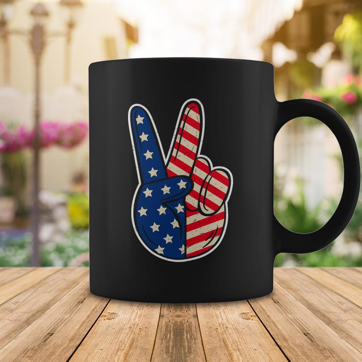 Peace Sign Hand Patriotic American Graphic Plus Size Shirt For Men Women Family Coffee Mug Unique Gifts