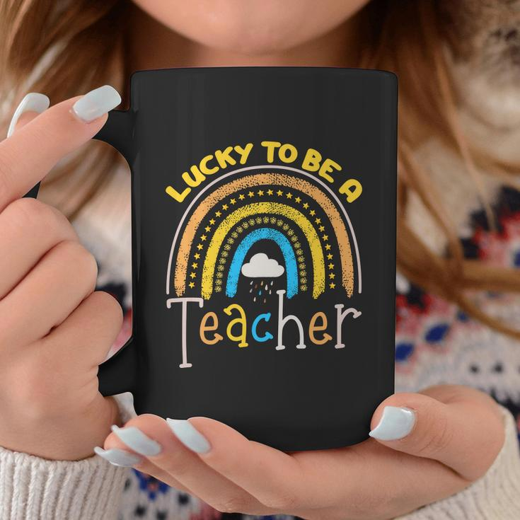 Rainbow Lucky To Be A Teacher Funny Back To School Coffee Mug Personalized Gifts