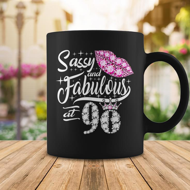 Sassy And Fabulous At 90 Years Old 90Th Birthday Crown Lips Coffee Mug Funny Gifts