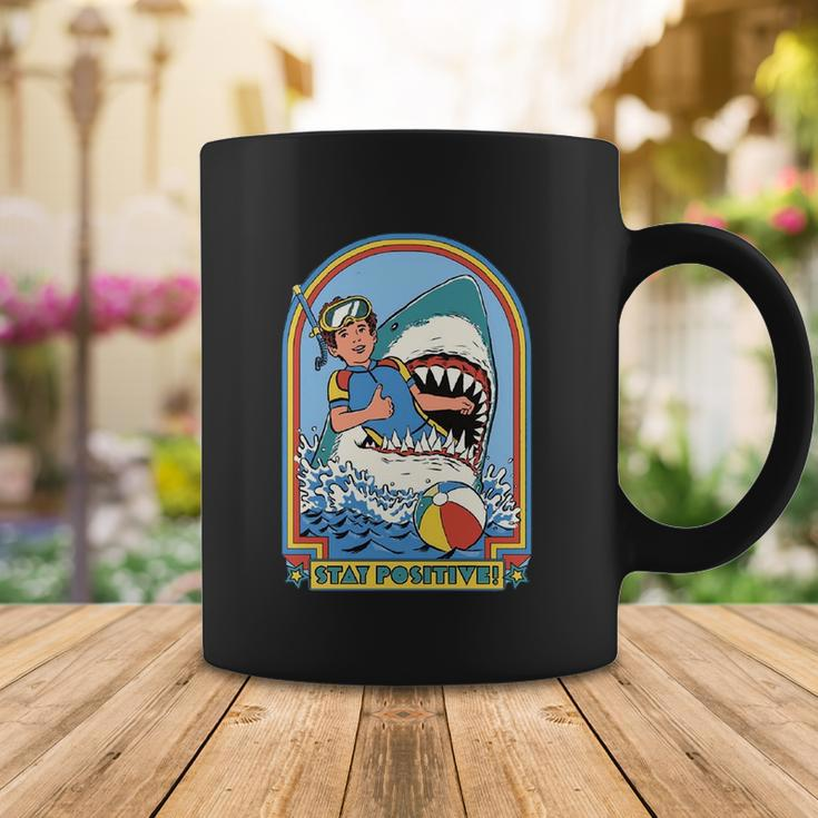 Stay Positive Shark Attack Comic Coffee Mug Unique Gifts