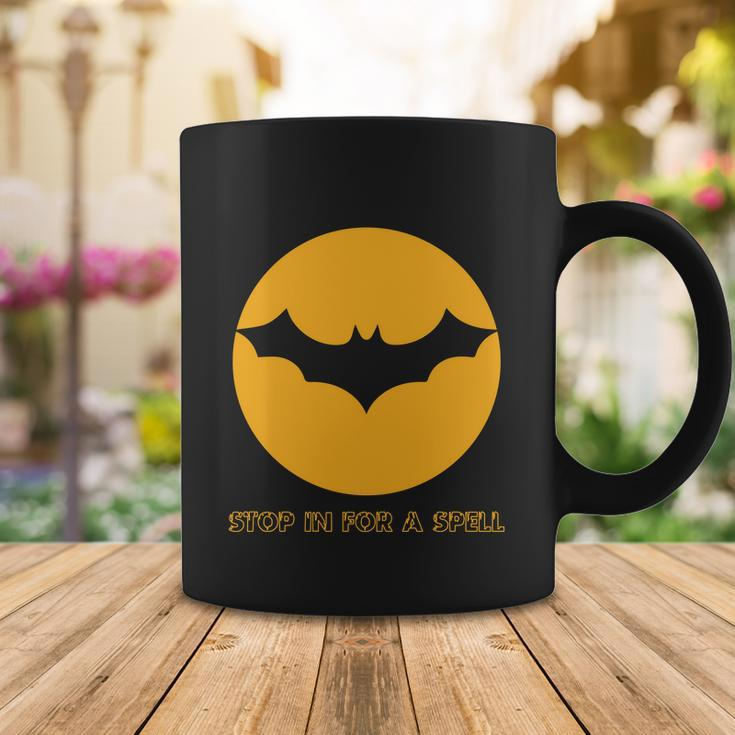 Stop In For A Spell Bat Halloween Quote Coffee Mug Unique Gifts