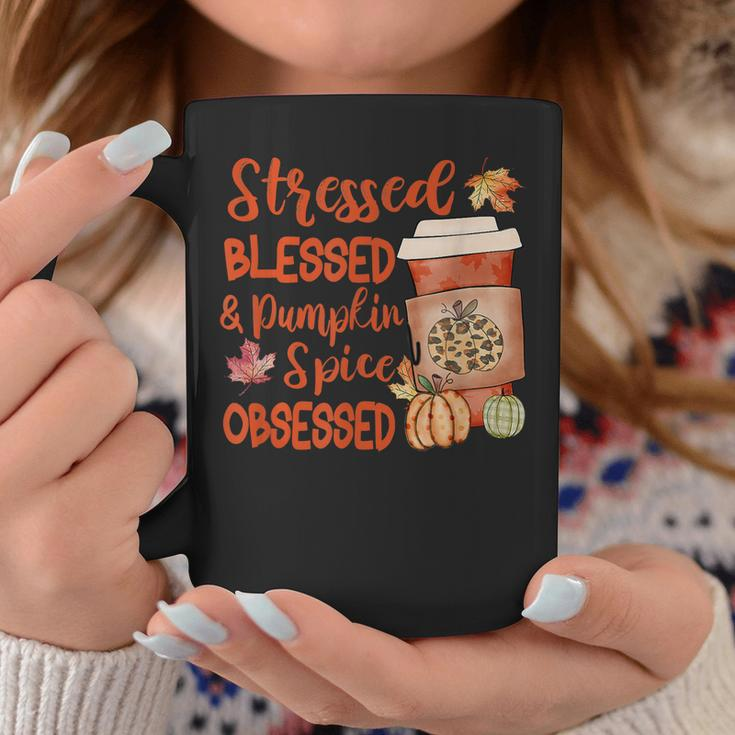 Stressed Blessed And Pumpkin Spice Obsessed Fall Autumn Love Coffee Mug Personalized Gifts