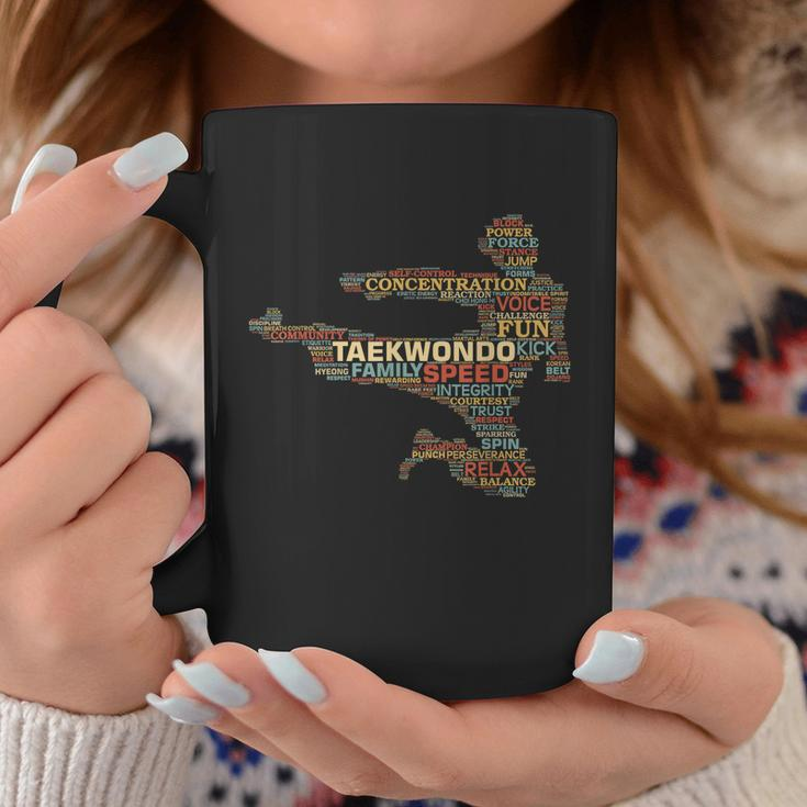 Taekwondo Martial Arts Fighter Word Art Vintage Look Kicking Graphic Design Printed Casual Daily Basic Coffee Mug Personalized Gifts