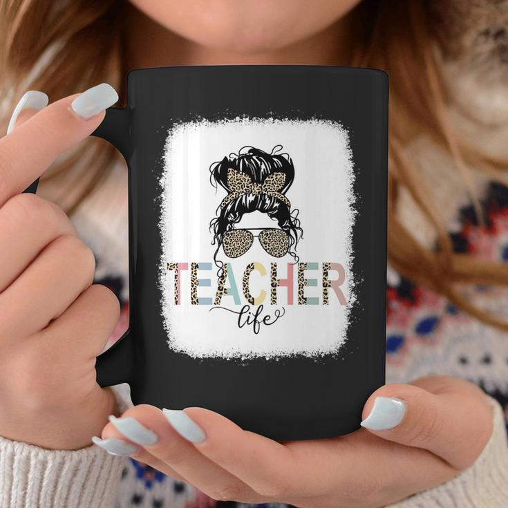 Teacher Life Bleached Shirt Teacher Life Royal Messy Bun Coffee Mug Funny Gifts
