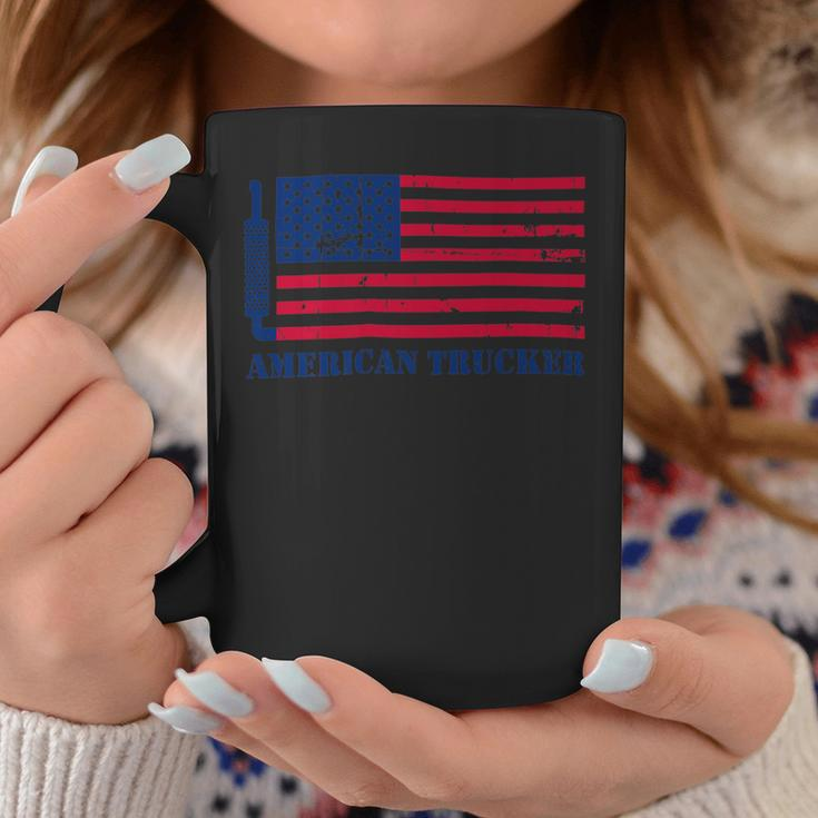 Trucker Truck Driver American Flag With Exhaust American Trucker Coffee Mug Funny Gifts