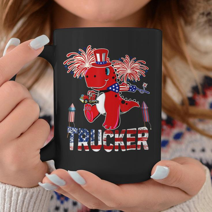 Trucker Trucker American Flag Funny Trex Fireworks 4Th Of July Coffee Mug Funny Gifts