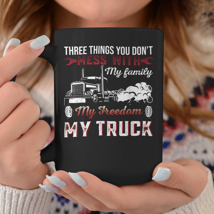 Trucker Trucker Dad Truck Driver Father Dont Mess With My Family Coffee Mug Funny Gifts