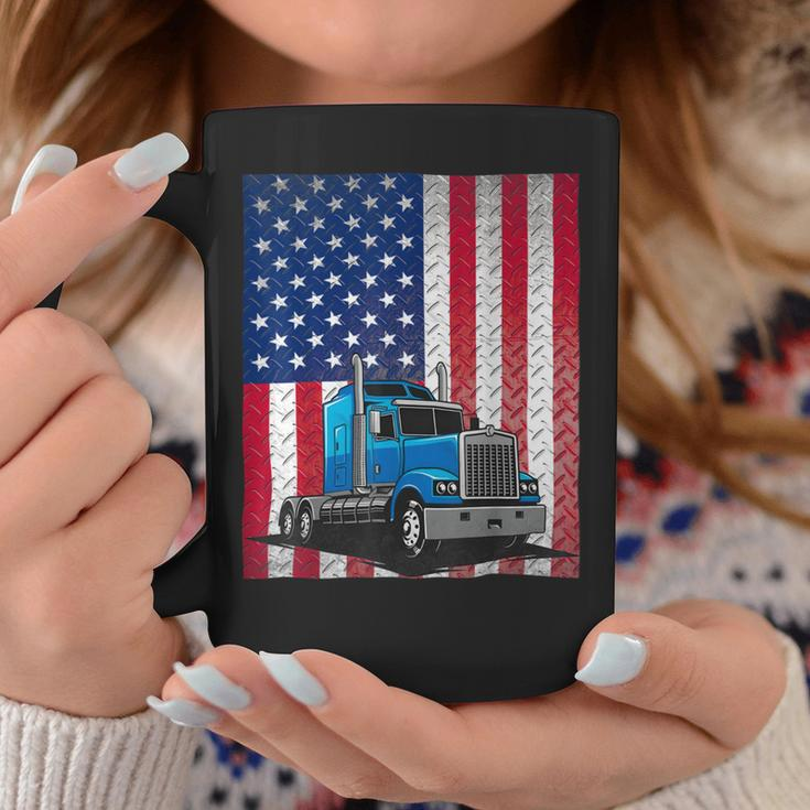 Trucker Trucker Truck Driver American Flag Coffee Mug Funny Gifts