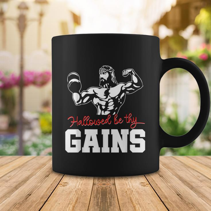 Weight Lifting Bodybuilding Hallowed Be Thy Gains Jesus Coffee Mug Unique Gifts