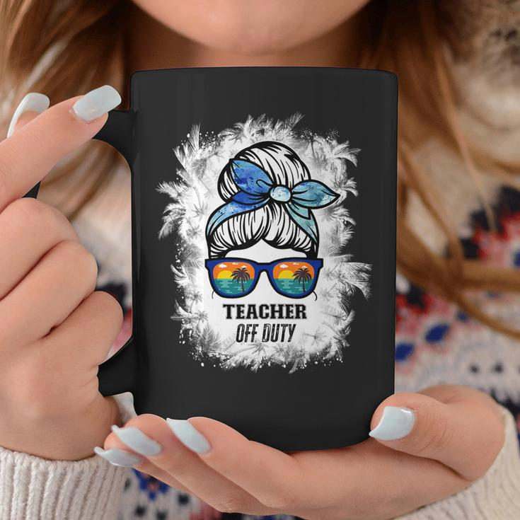 Womens Bleached Teacher Off Duty Messy Bun Beach Sunset Funny Teach Coffee Mug Funny Gifts