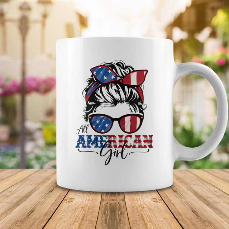 All American Girl 4Th Of July Women Messy Bun Usa Flag V2 Coffee Mug Funny Gifts