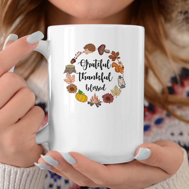 Autumn Wreath Grateful Thankful Blessed Fall Gift Coffee Mug Funny Gifts