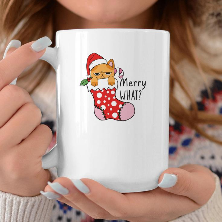 Funny Christmas Cat Merry What Xmas Holiday Coffee Mug Funny Gifts
