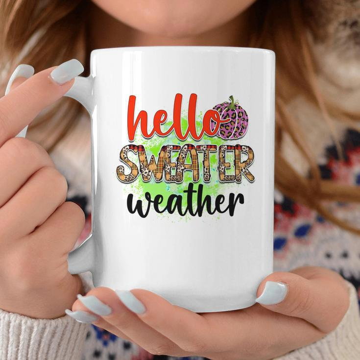 Hello Sweater Weather Pumpkin Fall Coffee Mug Funny Gifts