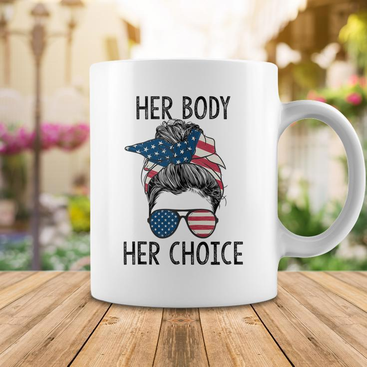 Her Body Her Choice Messy Bun Us Flag Feminist Pro Choice Coffee Mug Funny Gifts