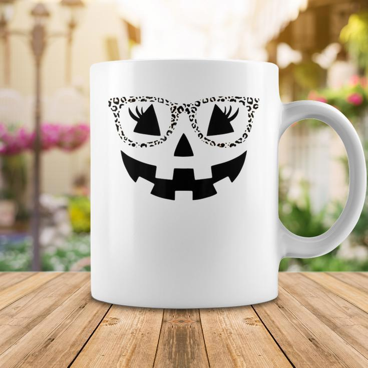 Jack O Lantern Face Pumpkin Halloween Leopard Print Glasses Coffee Mug Funny Gifts