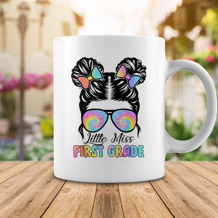 Kids Little Miss First Grade Messy Bun Sunglasses Tie Dye Coffee Mug Funny Gifts
