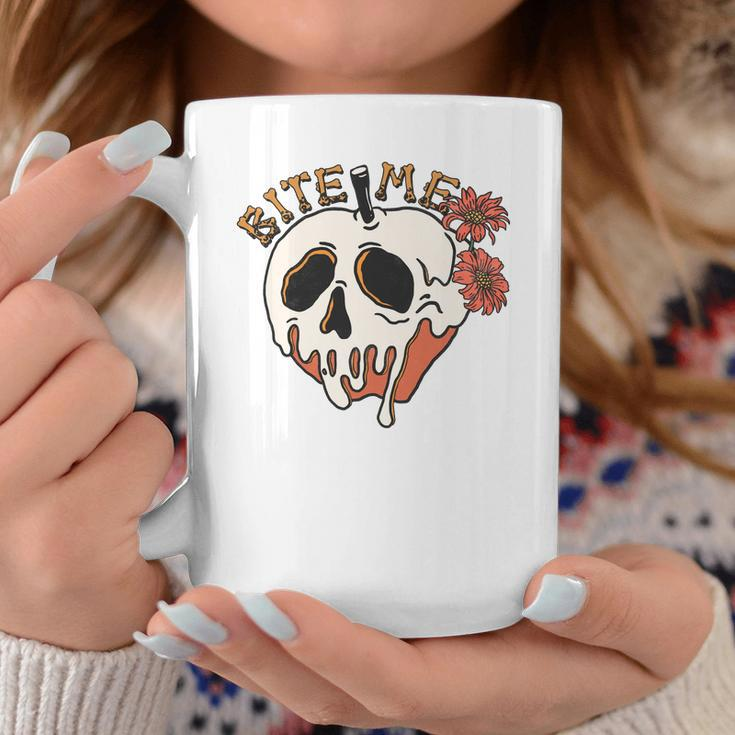 Skeleton Halloween Bite Me Spooky Design Coffee Mug Funny Gifts