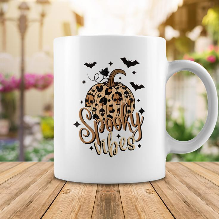 Spooky Vibes Skull Leopard Pumpkin Vintage Boho Halloween Coffee Mug Funny Gifts