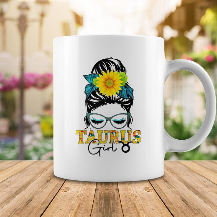 Taurus Girl Birthday Messy Bun Hair Sunflower Coffee Mug Funny Gifts