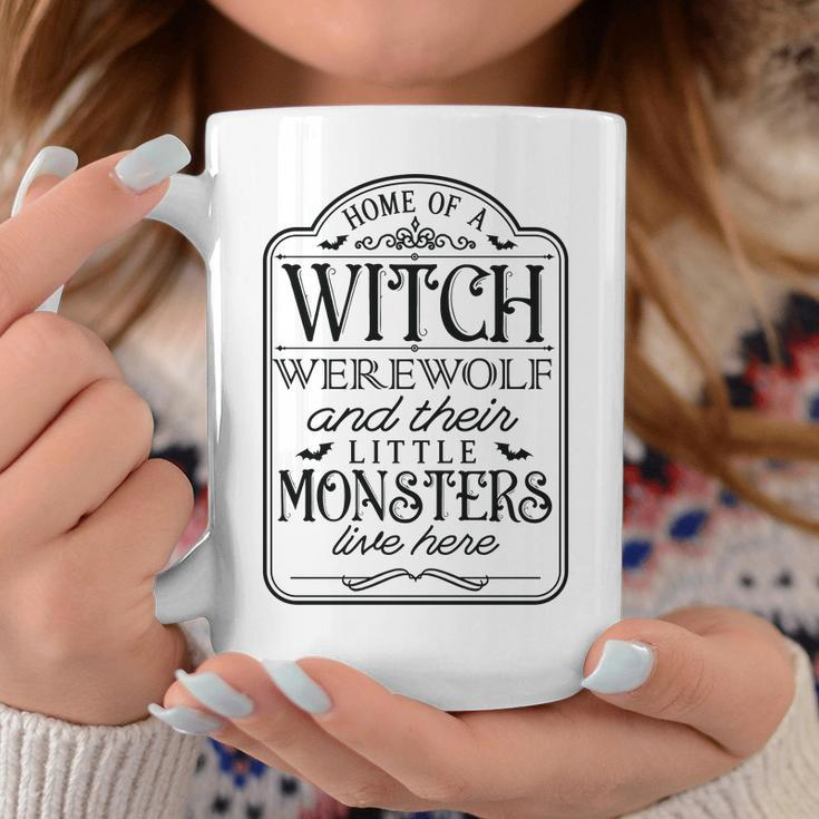 Vintage Halloween Sign Home Of A Witch Werewolf And Their Little Monster Coffee Mug Funny Gifts