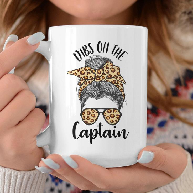 Womens Funny Captain Wife Dibs On The Captain Saying Cute Messy Bun Coffee Mug Personalized Gifts