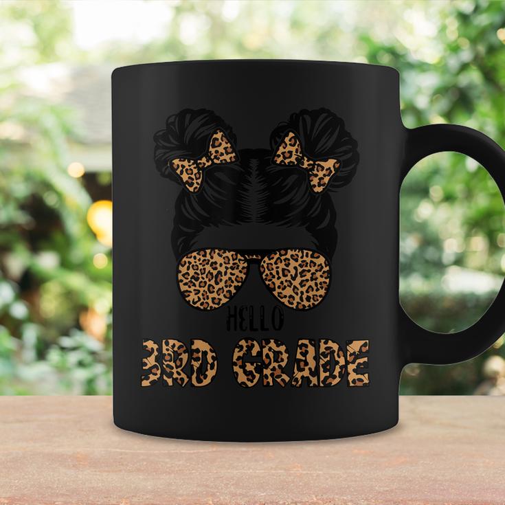 First Day Of School Hello 3Rd Grade Leopard Messy Bun Girls  Coffee Mug