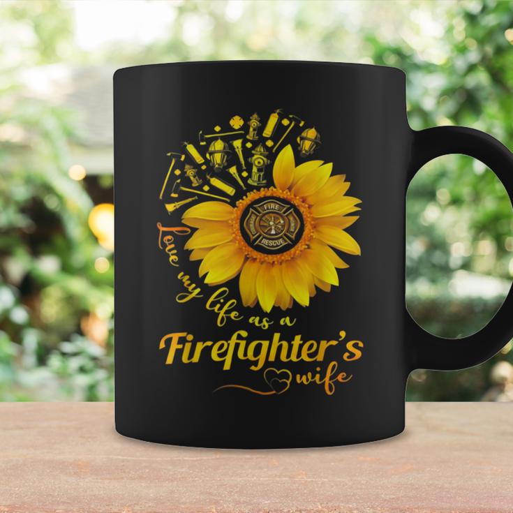 Firefighter Sunflower Love My Life As A Firefighters Wife Coffee Mug